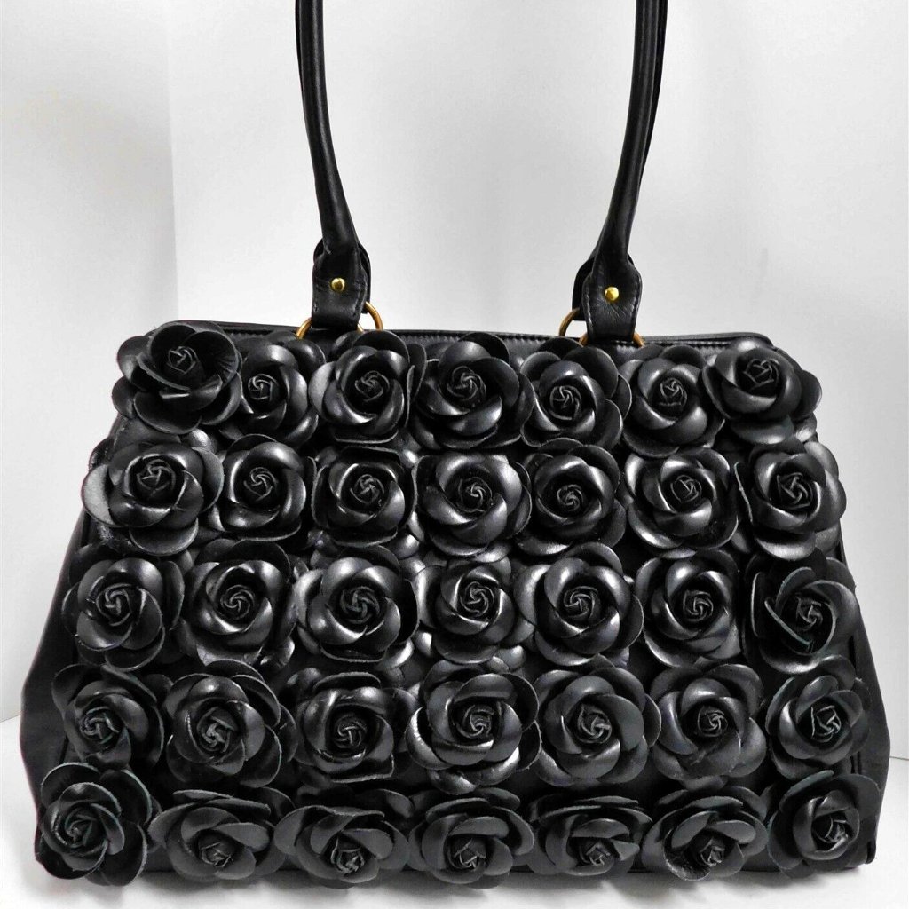 Clever Carriage Company French Black Leather Rose Large Satchel